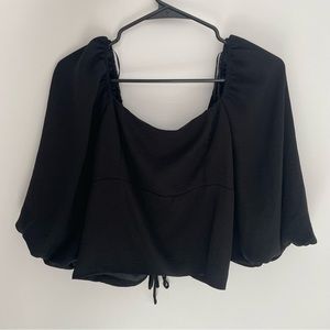 Black Crop Top Blouse - Criss Cross Open Back